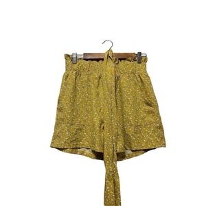 Floral Print Tie Waist Shorts Yellow High Rise Casual Summer